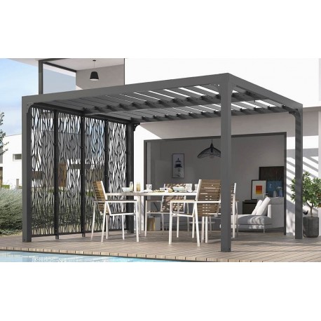 Pergola Bioclimatique Lames Orientables 11 m2 et Brise-Vue latéral 3 m