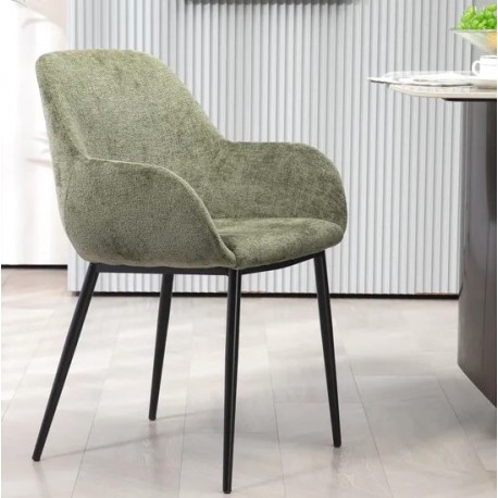 Set of 2 Dining Chairs Ibis Khaki Chenille Fabric Metal Legs VeryForma